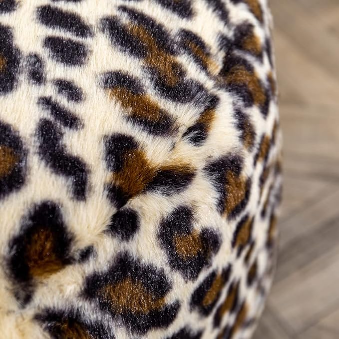Asuprui Animal Pouf Ottoman Unstuffed Ottoman Foot Rest Round Fuzzy Pouf Seat Bean Bag Foot Rest Foldable Floor Chair Storage for Living Room Bedroom Leopard Print