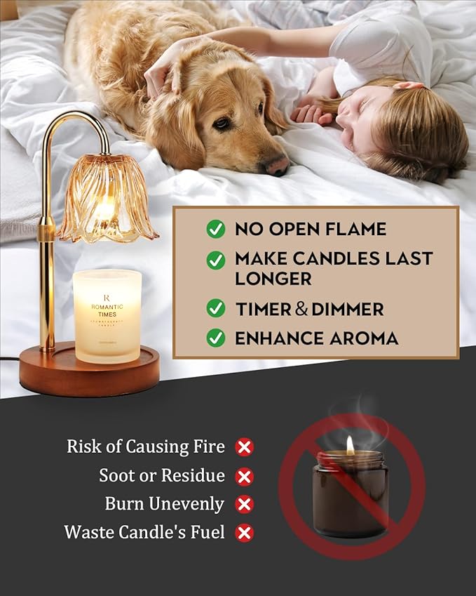 Candle Warmer Lamp, Gold Candle Lamp Warmer with Timer & Dimmer with 2 Bulbs, Birthday Gifts for Women Mom, House Warming Gifts New Home Bedroom Decor, Height Adjustable