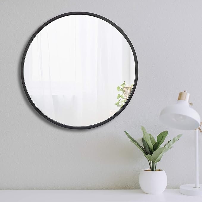 Smartxchoices Pack of 2 Black Round Mirror 18 Inch, Wall Mounted Circle Mirrors, Metal Vanity Mirror Wall Bathroom Décor,Washrooms, Living Rooms