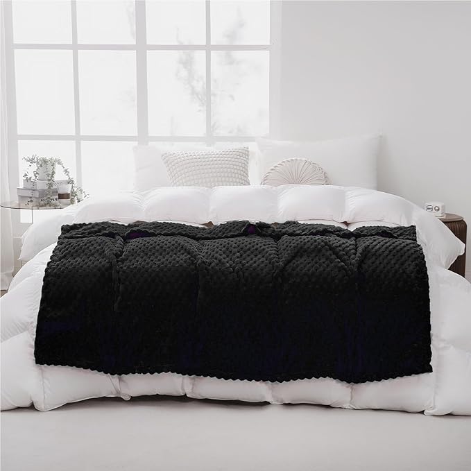 Puncuntex Black Throw Blanket 50"×60" inches Fuzzy 3D Jacquard Decorative Flannel Fleece Super Soft Plush Cozy Blanket for Couch Sofa Chair Lightweight