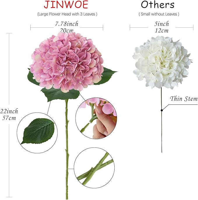 4pcs Pink Silk Hydrangea Fake Flowers,22" Artificial Flowers Bouquets Silk Faux Hydrangea Stems for Home Wedding Party Table Core Decoration (Pinkish Purple)