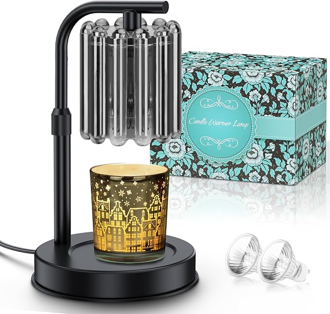 Candle Warmer Lamp with 2 Bulbs, Dimmer Adjustable Height Candle Lamp, 2/4/8H Timer, Home Decor, Candle Warmers for Jar Candles, Thoughtful Gifts for Housewarming, Birthday, Mother's Day, Black