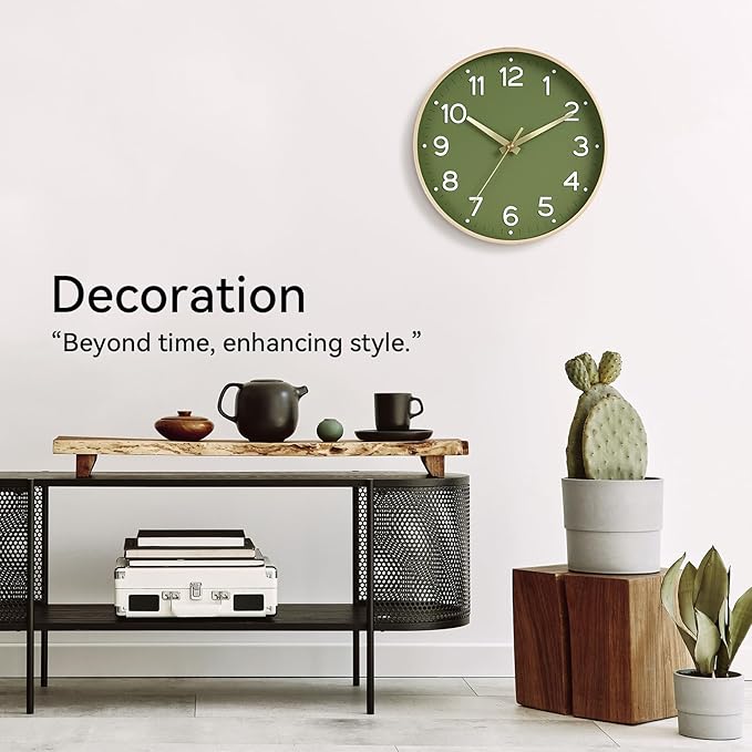 Wall Clock 14 Inch Silent Green Wall Clocks Battery Operated- Modern Non Ticking Analog Clock Decorative for Living Room Bedroom Office Kitchen(Gold)