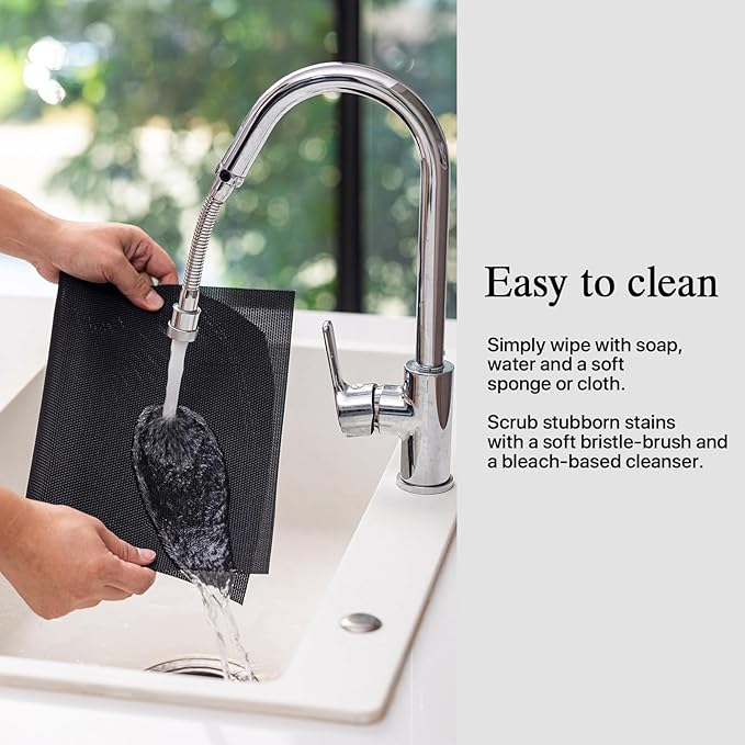 Placemats Set of 8 - Easy Clean Woven Vinyl Placemats for Dining Table, Indoor/Outdoor Place Mats, Washable PVC Table Mats(Black)