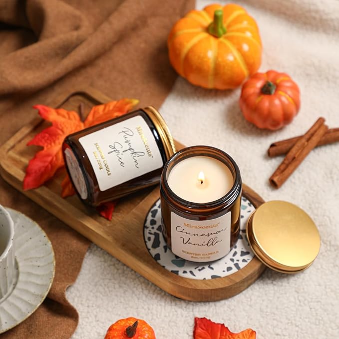 Fall Scented Candle Set, 2 Pack Fall Pumpkin Candles, Autumn Soy Candle Set, Fall Candle Gifts, Autumn Candle for Home Scented, Fall Scents of Cinnamon Vanilla,Pumpkin Spice, AH-Fall-7.5oz