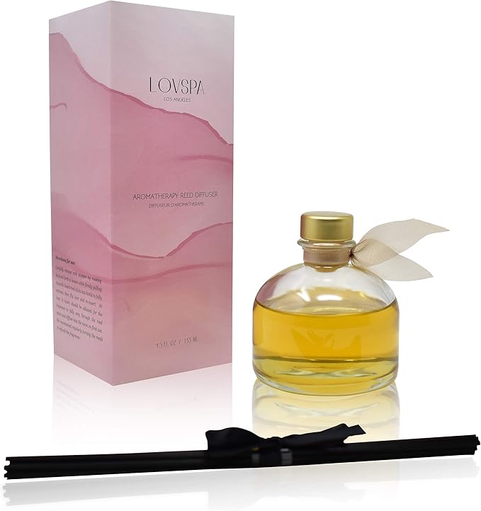 LOVSPA Sandalwood & Amber Scented Reed Diffuser Set - Air Freshener for Any Room - Notes of Bergamot, Orange, Rose & Violet with Base of Cedarwood & Vanilla - Made in The USA