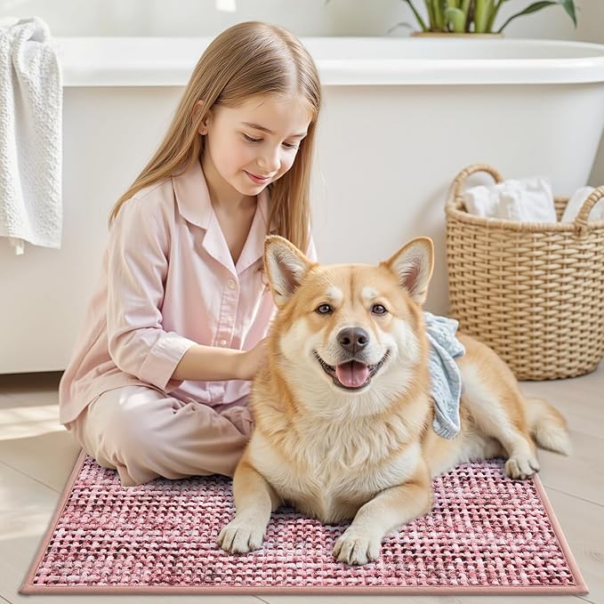 LUMI Chenille Bathroom Rugs, 16"x24" Extra Soft Non Slip Absorbent Bath Rugs, Washable Bath Mats for Bathroom Floor Tub and Shower, Red