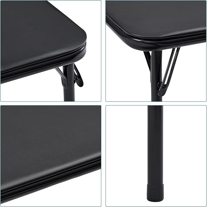 VECELO 24'' Kids Black Folding Card Table, Portable, with Ultra Soft PU Padded Cushion, 1 Piece