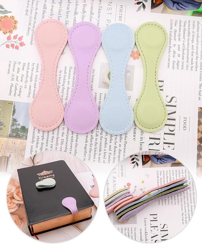 Leather Magnetic Bookmarks, 3Pcs Morandi Magnet Book Mark Clips Gift for Women, Kids, Reading Book Lovers, Teacher Gift for School Office Home Supplies (Blue+Green+Purple)