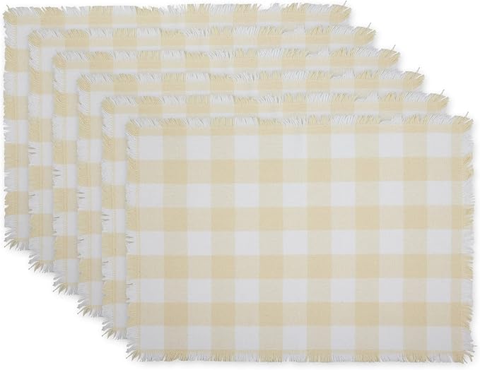 DII Heavyweight Fringed Check Tabletop Collection, Placemat Set, 13x19, Natural, 6 Count