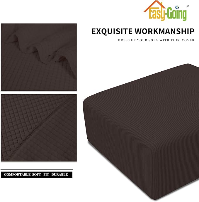 Easy-Going Stretch Ottoman Cover Folding Storage Stool Furniture Protector Soft slipcover with Elastic Bottom (Medium,Chocolate)