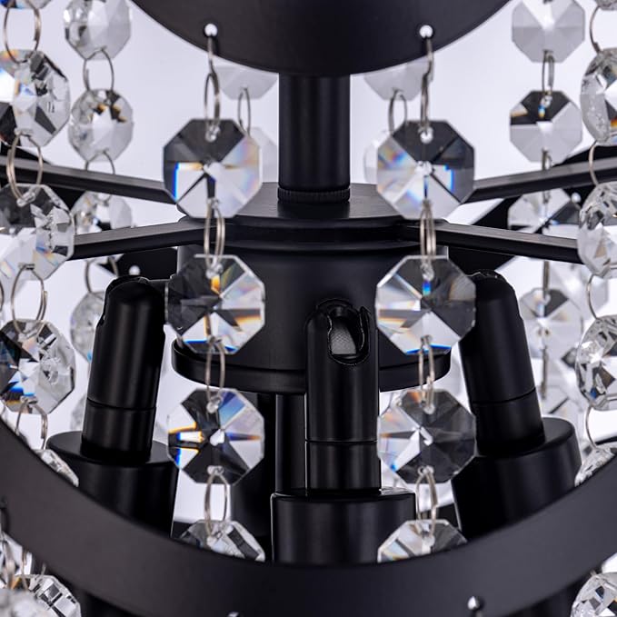 Wellmet Boho Crystal Floor Lamp, Farmhouse Black Crystal Floor Lamp, Crystal Chandelier Floor Lamp for Living Room, Dining Room, Hallway, Bedroom, Reading Room, Office