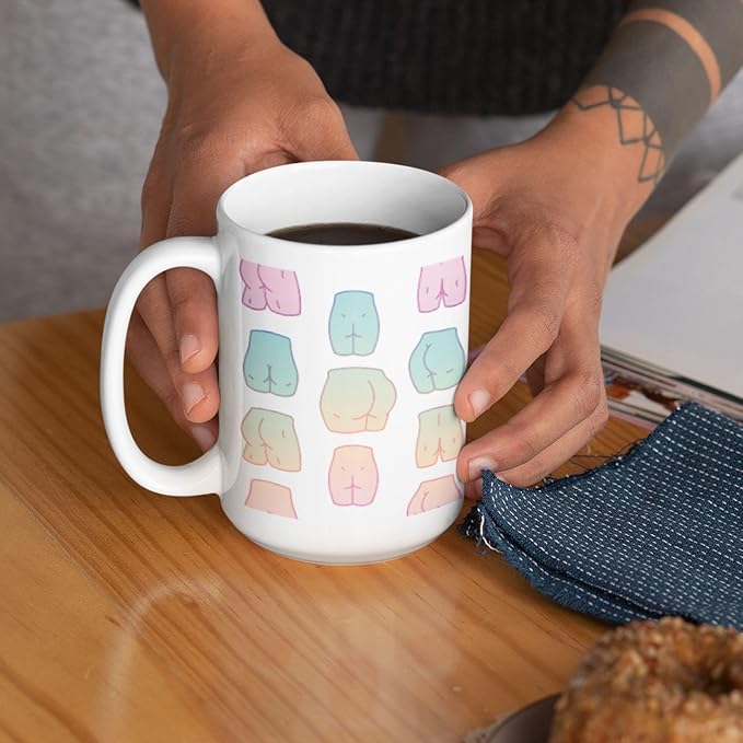 LookHUMAN Kawaii Butt Coffee Mug - Funny Coffee Mugs Adult Humor, Double-Sided Print Ceramic Coffee Cups as Kawaii Gifts, Dishwasher Safe Novelty Coffee Mugs for Women & Men, 15oz