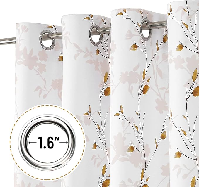 Joydeco Floral Curtains 108 Inches Long for Bedroom 2 Panels, Room Darkening Curtains Patterned Panels for Living Room with Grommet, 80% Blackout Leaf Printed Drapes(Leaf Brown-108)