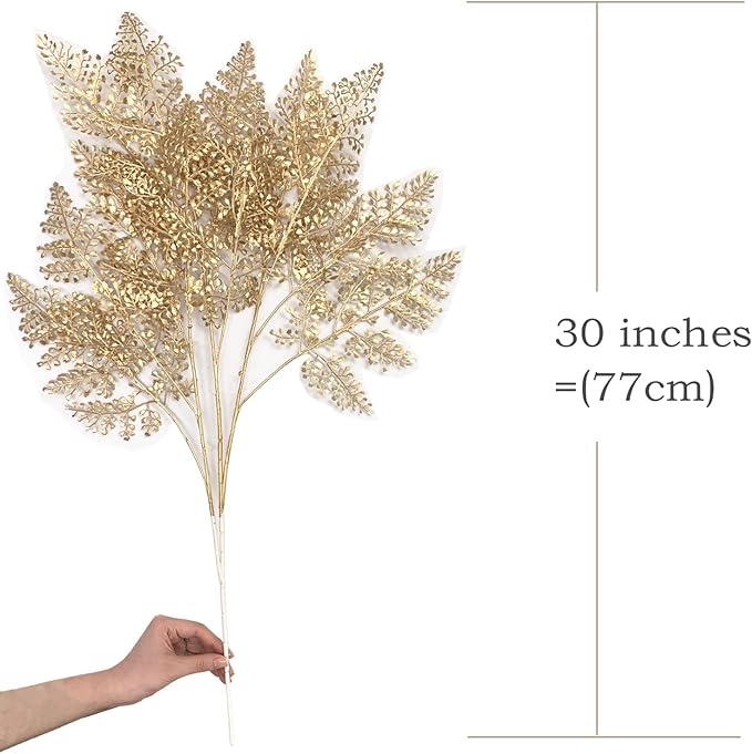 Artificial Golden Plants Fake Gold Star Ginkgo Leaves - Tall 30 Inch 2 Pack, Faux Bushes Simulation Small Apricot Leaf for Christmas Decor Indoor Outdoor Party Wedding DIY Table Centerpiece Decoration