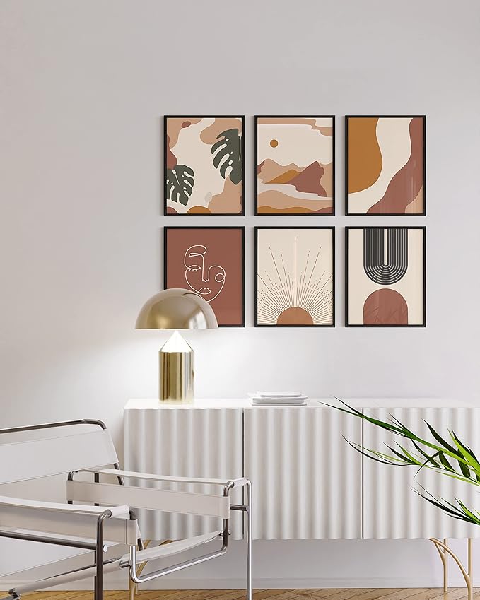 HAUS AND HUES Boho Prints Neutral Wall Art - Set of 6 Boho Art Prints Mid Century Modern Wall Art | Bohemian Artwork for Wall Aesthetic Decor (11x14, Unframed)