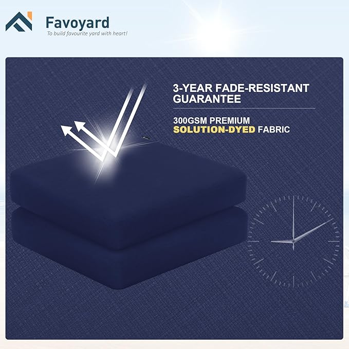 Favoyard Outdoor Chair Cushion 16 x 17 x 3 Inch Rainproof & 3-Year Fade Resistant Patio Furniture Cushions with Removable Cover and Adjustable Ties for Garden Sofa Couch Pads Set of 2, Blue