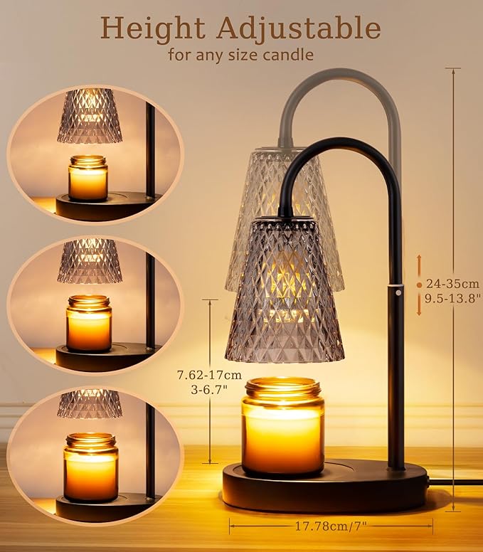 Candle Warmer Lamp Electric with Timer Candle Burner Lamp Shade Top Flameless Jar Height Adjustable