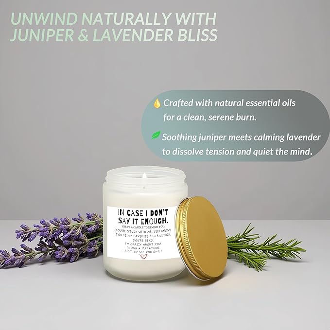 Funny Anniversary Wedding Gifts for Women Men- Juniper Lavender Scented Candle with Natural Soy Wax 9 Oz, Birthday Gift Ideas for Wife Girlfriend Boyfriend Husband Couples(50 Hours Burn)