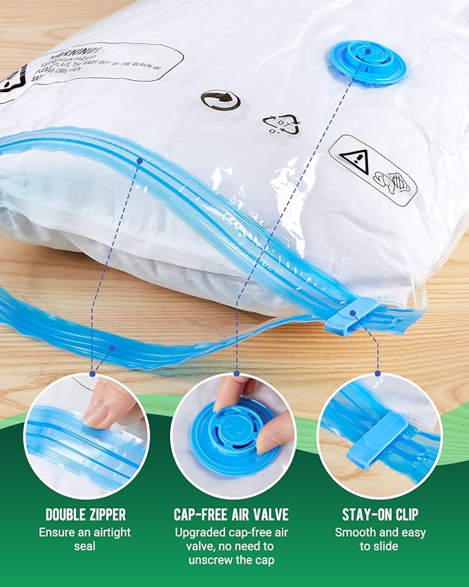 6 Pack Jumbo Vacuum Storage Bags (40"x28"), Reusable Vacuum Sealer Compression Space Saver Bag for Clothes, Mattress, Blanket, Duvets, Pillows, Comforters, Quilt, Travel (Pump Not Included)