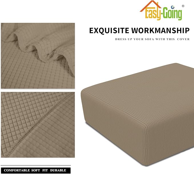 Easy-Going Stretch Square Ottoman Cover 40x40x15 inch Folding Storage Stool Furniture Protector Soft Rectangle slipcover with Elastic Bottom Natural
