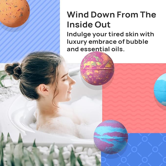 Bath Bombs for Kids and Women - Bubble Bath Shower Salts for Women - Relaxing Bathbombs Set - Bath Essentials Shower Bubble Steamers (12-Pack ・ Bath Bombs)
