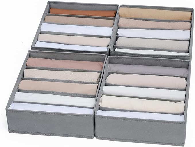 4 Packs Wardrobe Clothes Organizer,5 Grids Washable Portable Closet Organizer Storage Box Foldable Closet Drawer Organizer for thicker Scarves,Leggings,Long sleeve shirts(32 * 30 * 11)