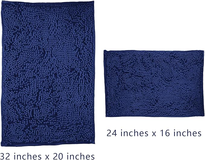 Bathroom Rugs 2 Pieces Chenille Bath Rug Mat, Extra Thick and Soft Absorbent Bath Rugs, Machine Washable, Non-Slip Plush Bath Mats for Tub, Shower, and Bath, (Navy Blue, 32"x20"+24"x16")