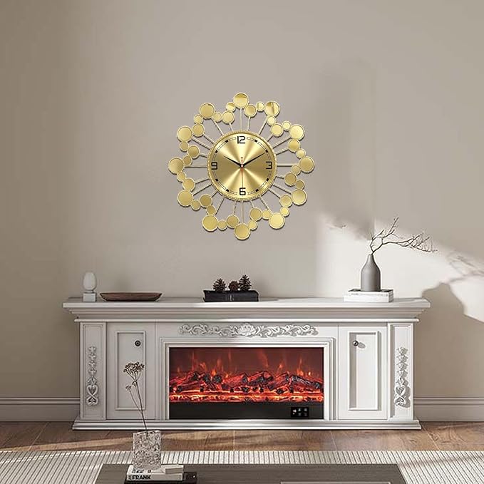 Wall Clock 22.8 Inch - Large Gold Sunburst Clock Non-Ticking Battery Operated, Starburst Round Wall Watch for Living Room Bedroom Kitchen Office, Home Decorations