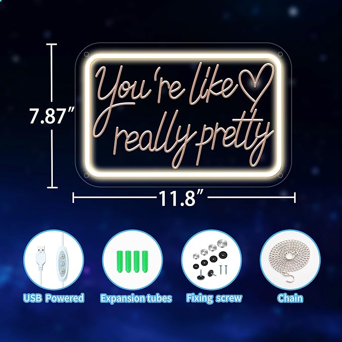 You're Like Really Pretty Neon Signs for Wall Decor, Neon Lights Signs for Bedroom Decor Birthday Gift for Teen Girls Led Neon Sign White Neon Sign for Home, Wedding, Party