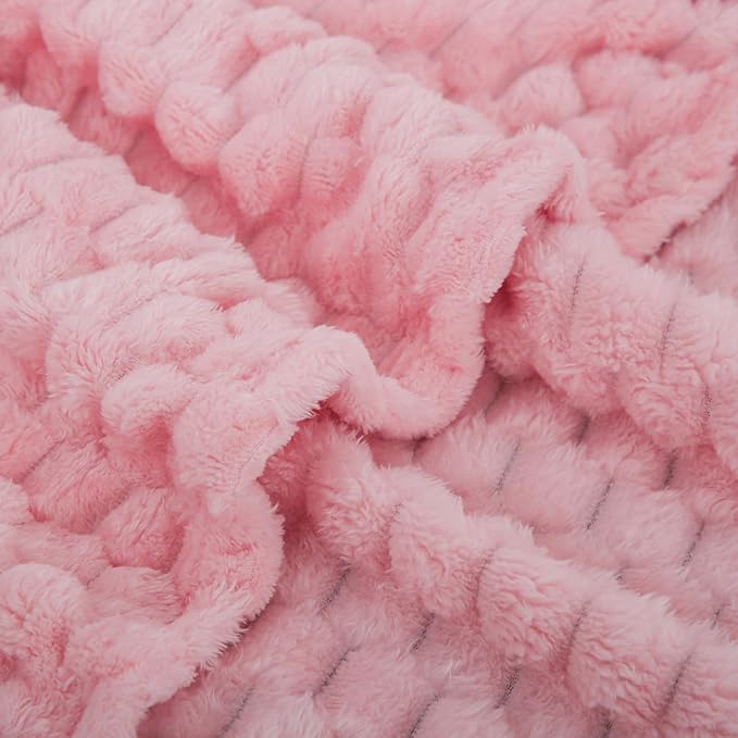 Puncuntex Light Pink Throw Blanket 90"×90" inches Fuzzy 3D Jacquard Decorative Flannel Fleece Super Soft Plush Cozy Blanket for Couch Sofa Chair Lightweight
