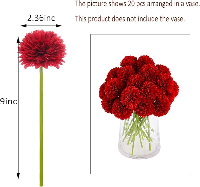 Kimura's Cabin Fake Flower Artificial Flowers 20pcs Silk Chrysanthemum Ball Hydrangea Arrangements Wedding Bouquets Decor Home Kitchen Garden Party Table Floral centerpieces DIY(Red)