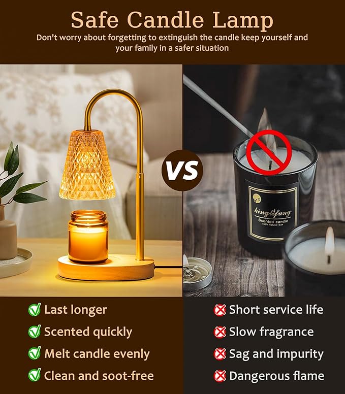 Candles Warmers Lamps with Timer - Electric Candle Wax Warmer Lamp for Jar Candles Burner Dimmable Light No Flame Scented Warming Adjustable Height