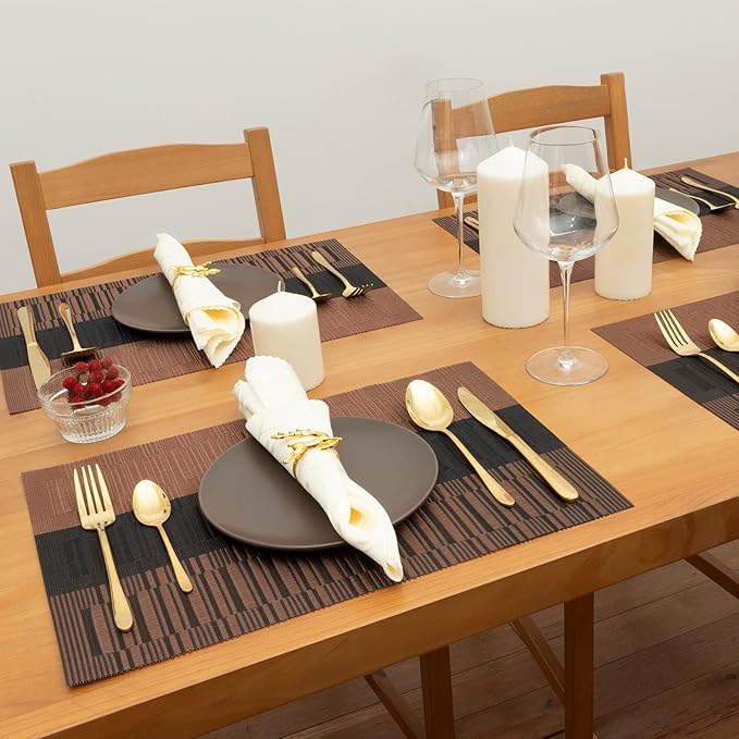 Winknowl Placemats, Set of 8 Heat Resistant Stain Resistant Non-Slip Woven Vinyl Insulation Placemats, Washable Durable Elegant Table Mats for Dining (Coffee)