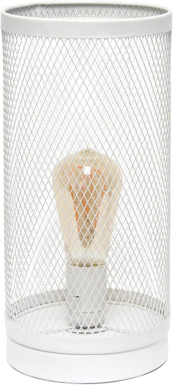 Simple Designs LT1075-WHT Cylindrical Steel Table Lamp, White