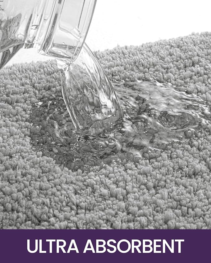 DEXI Bathroom Rug Mat 43x24, Extra Soft and Absorbent Bath Rugs, Washable Non-Slip Thick Carpet Mat for Shower Floor, Tub, Grey