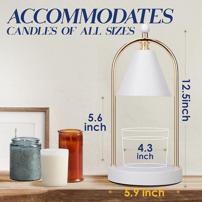 Soilsiu Candle Warmer Lamp With Timer, Electric White Light for Bedroom, Dimmable Wax Melts Warmer for Jars, Beside Lamp Gifts for Women Home Decor (2 Bulbs Included)