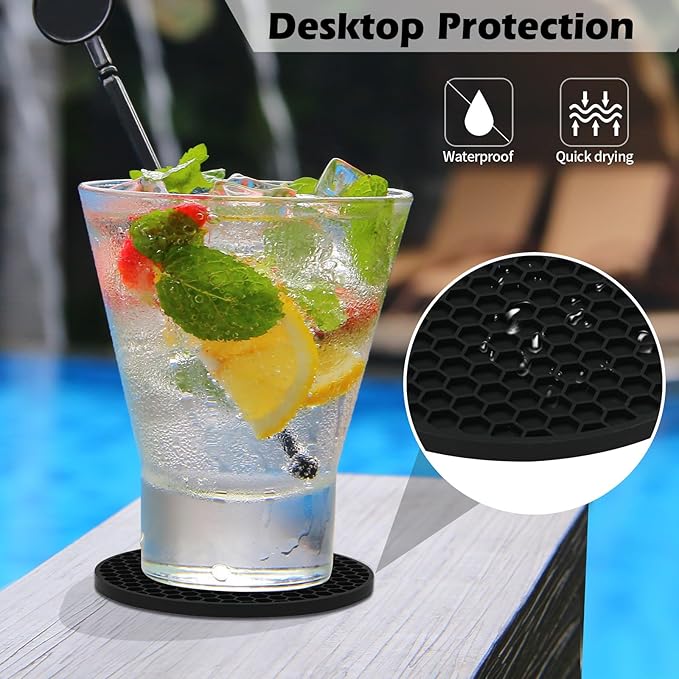 Silicone Coasters Set of 12 with Holder,Coasters for Drinks,Beer,Coffee Coasters,Suitable for Kinds Cups,Hot or Cold,Anti-SLI,Non-Stick,Anti-Overflow Tabletop Protection and Decor (12 Pcs, Black)