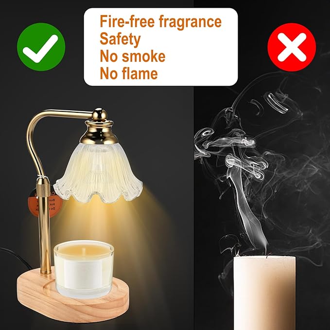 Women's Gift: Height-Adjustable Flower Candle Warmer Lamp w/Timer & Dimmer for Jar Candles | 2 Bulbs | Ideal for Home Decor & Birthday Gifts (Flower)