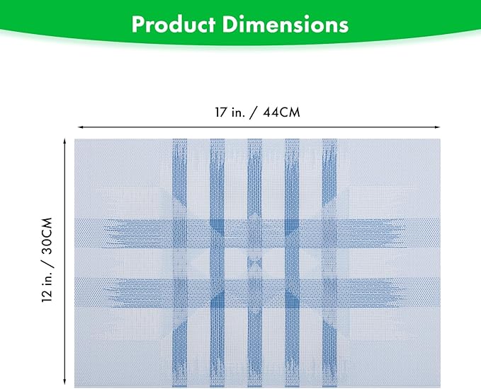 Winknowl Placemats Set of 4, Heat Resistant Stain Resistant Woven Vinyl Insulation Place mats, Durable Washable Elegant Table Mats for Kitchen Dining Table Decor (Geometric Blue)