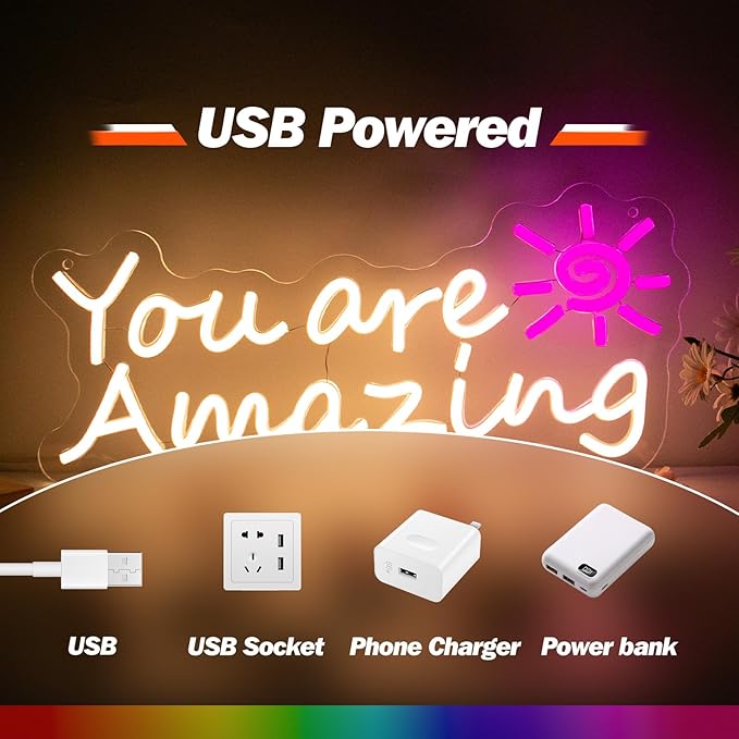 Goneons You Are Amazing Neon Sign for Wall Decor,Dimmable USB Powered Warm White LED Neon Light for Bedroom Classroom Bar Pub Club Party Birthday Gift(15.75"*6.3")