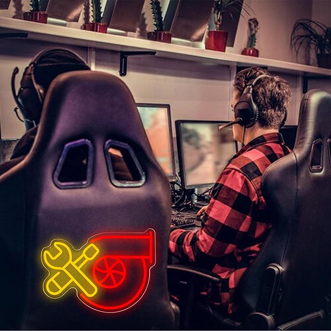 Garage Turbo Neon Light, Wrench Turbo Neon Signs for Wall Decor, LED Turbo Lamp Wall Art Car Garage Decor, Man Cave Auto Room Garage Repair Shop Party Birthday Gift(14.5 * 10.6in)