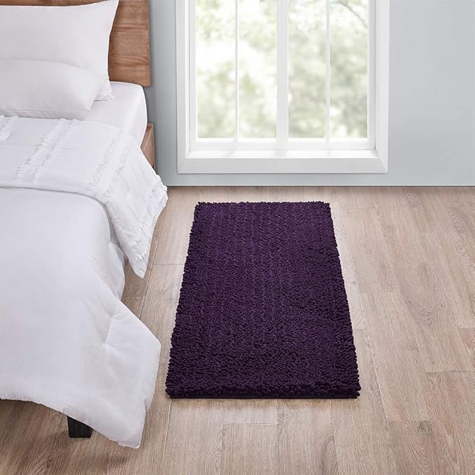 Walensee Large Bathroom Rug Non Slip Bath Mat (72x24 Inch Dark Purple) Water Absorbent Super Soft Shaggy Chenille Machine Washable Dry Extra Thick Perfect Absorbant Best Plush Carpet for Shower Floor