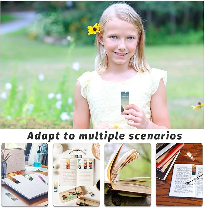 48 Pieces Magnetic Bookmarks Magnet Page Markers - Book Marks for Reading Women & Men with Storage Boxes - Cute Magnet Bookmark Clips for Reading Pleasure(Landscape)