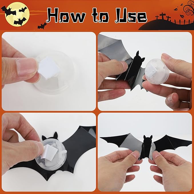 DR.DUDU 36 Pack Bats Halloween Decorations- Light Up Bat Wall Stickers with Green LED, 3D Removable Window Decals for Indoor/Outdoor, Bathroom, Door, Home, Bedroom Halloween Party