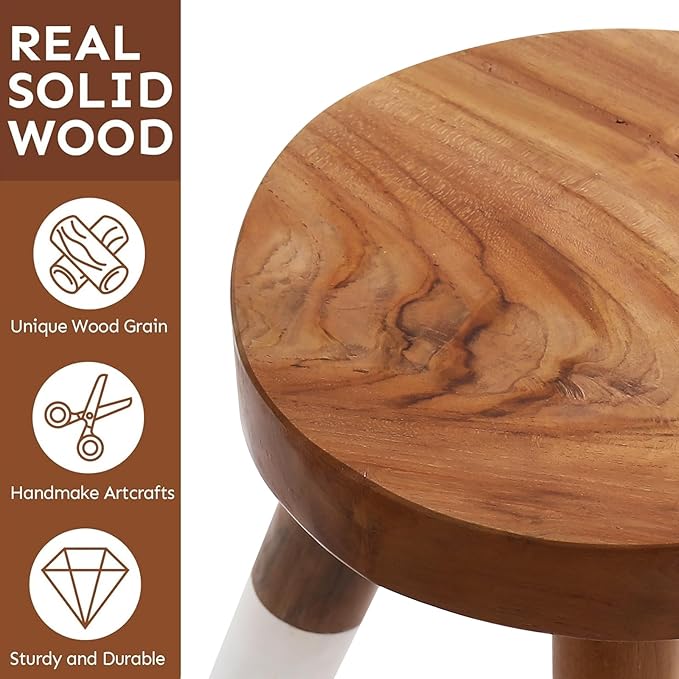 Teak 12" Round Dip Dyed Wood Plant Stand Wood Accent Stool |Accent Table |Side Table