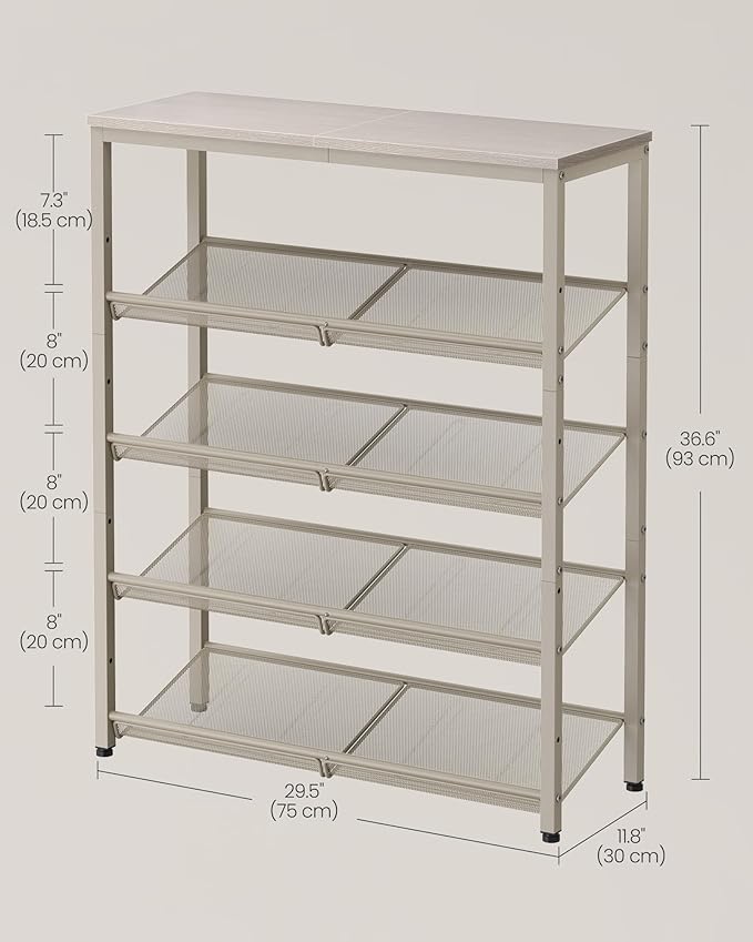 VASAGLE Shoe Rack for Entryway, 5-Tier Shoe Rack Organizer with Storage Shelves and Spacious Top, Freestanding, Adjustable, Industrial, Cappuccino Beige and Oatmeal Beige ULBS038L01
