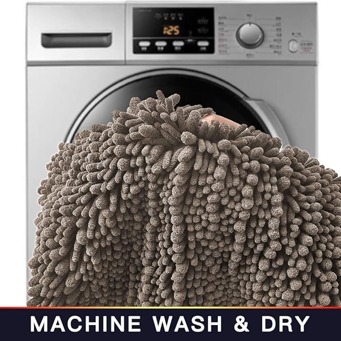 Walensee Bathroom Rug Non Slip Bath Mat (24x17 Inch Taupe) Water Absorbent Super Soft Shaggy Chenille Machine Washable Dry Extra Thick Perfect Absorbant Best Small Plush Carpet for Shower Floor