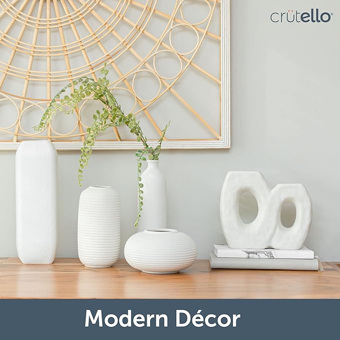 Crutello Ceramic Vase Set - Set of 3 Small White Vases - Perfect for Living Room, Kitchen, Bookshelf, or Entryway Decor