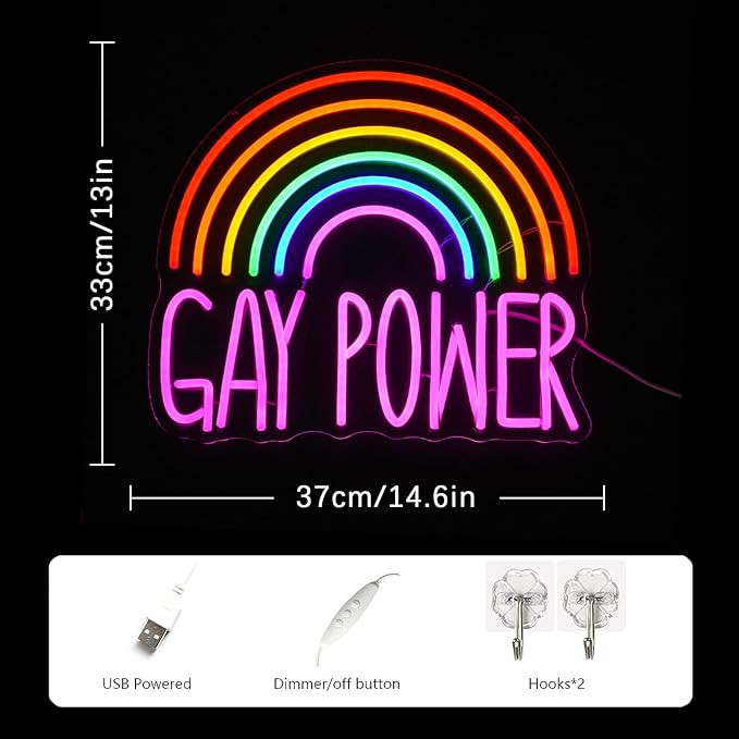 GAY POWER Neon Sign Rainbow Neon Light for Wall Decor Dimmable Pink Letter Neon Light Sign for Gay Bar PrideClassroom Decor Bedroom Living Room Club Nursery Christmas Gift